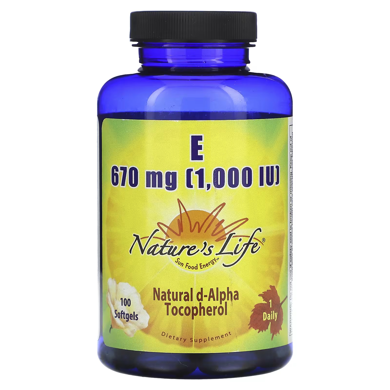 Nature's Life Витамин Е 670 мг (1000 МЕ), 100 мягких таблеток solgar натуральный витамин e 670 мг 1000 ме 100 вегетарианских мягких таблеток