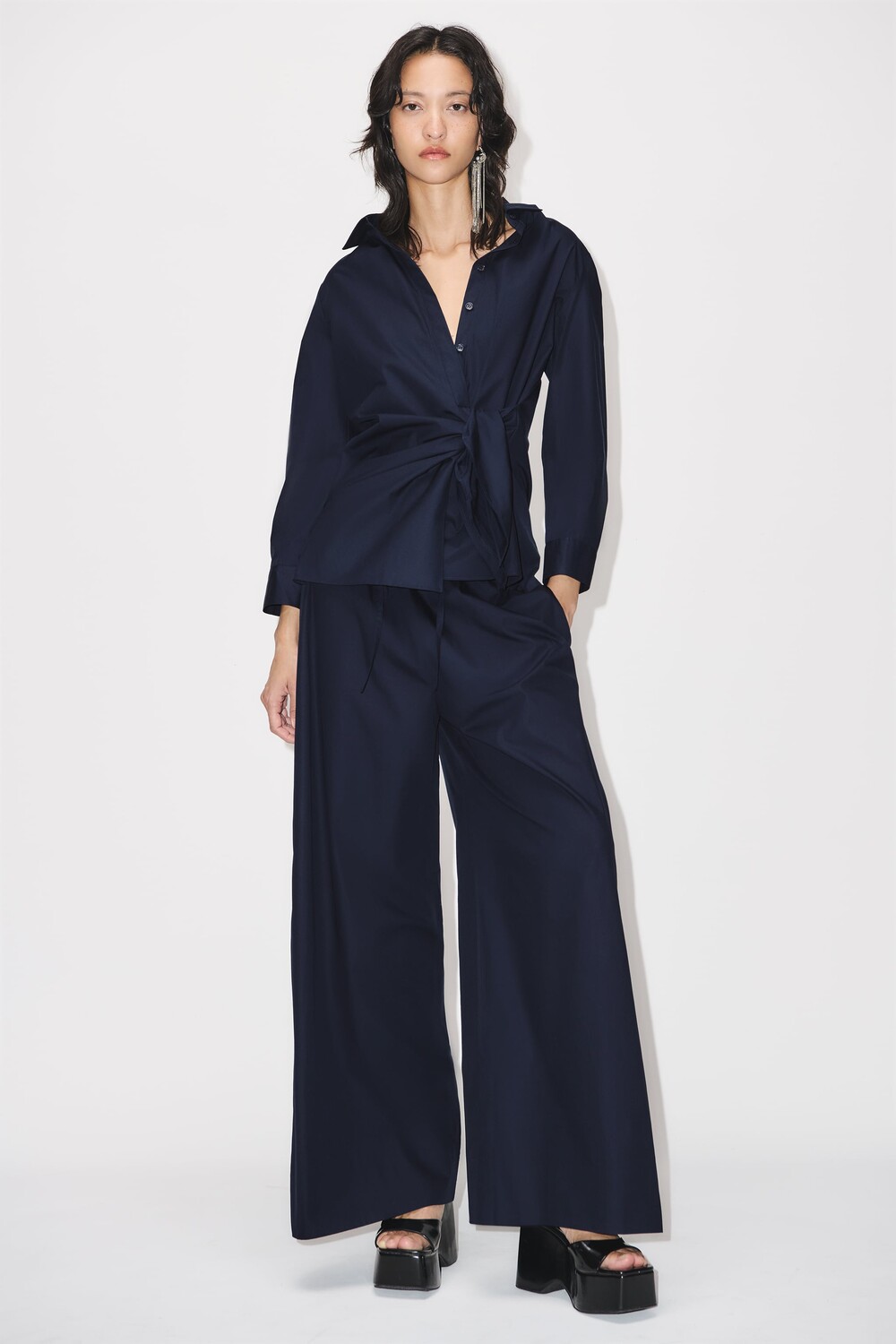 

Широкие брюки из поплина Zara, темно-синий