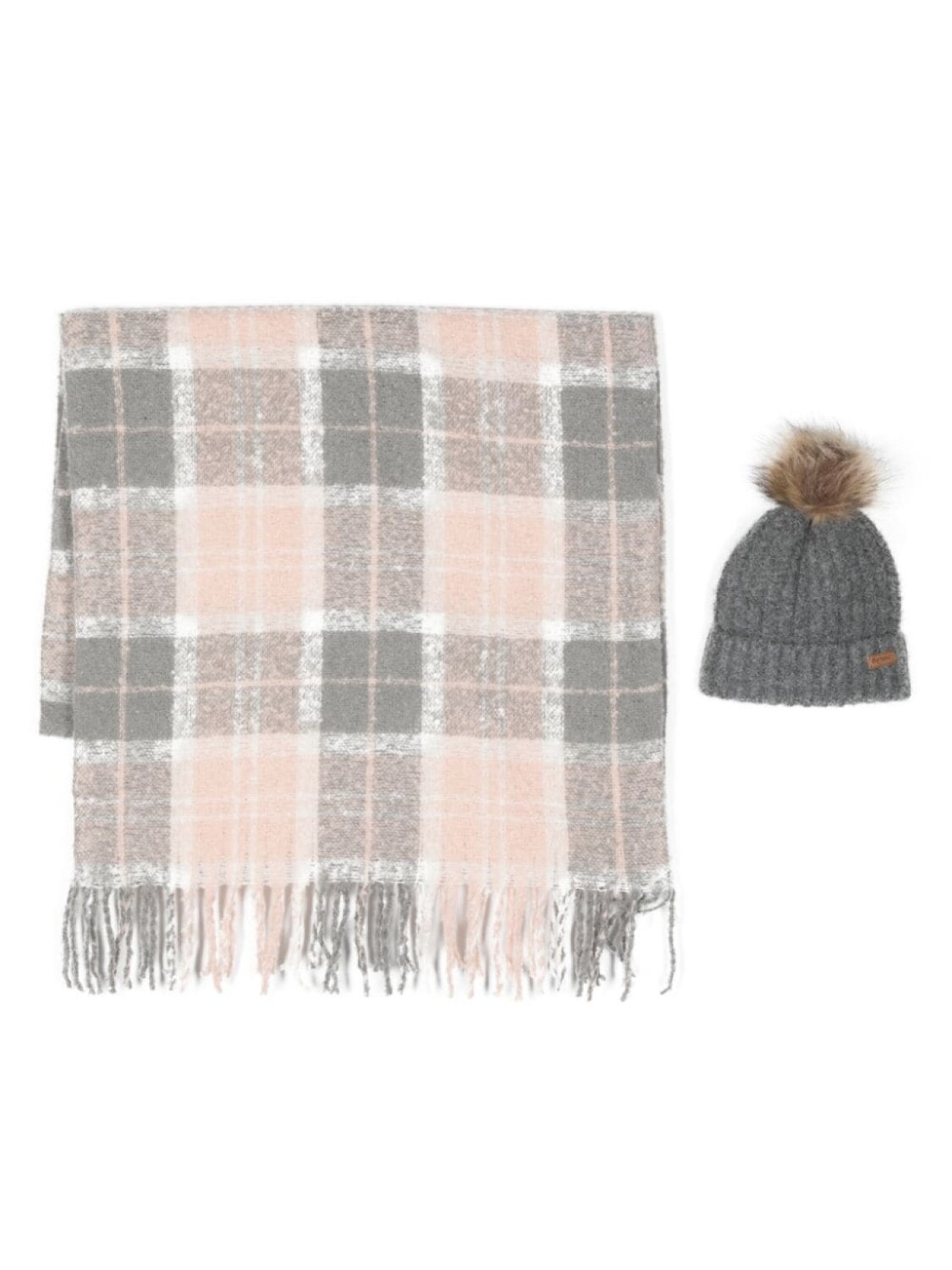 

Barbour Saltburn beanie and tartan scarf (set of two), серый