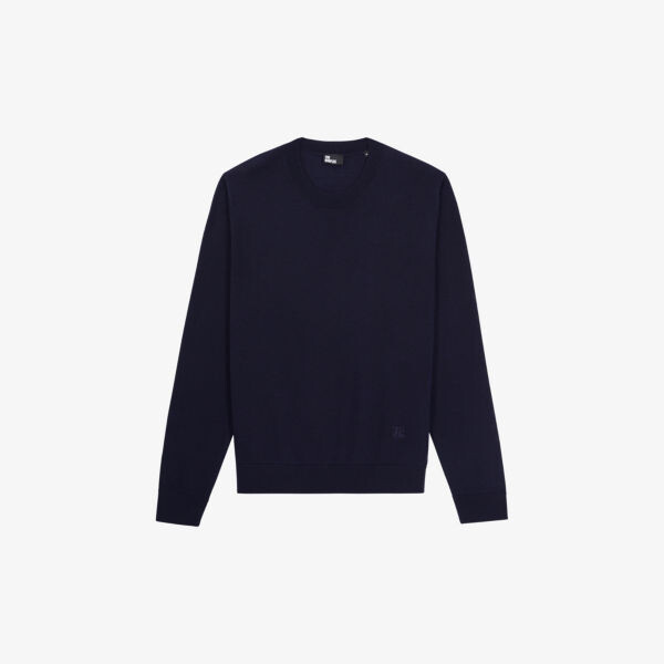 

Шерстяной джемпер прямого кроя с вышитым логотипом The Kooples, темно-синий