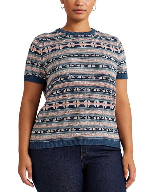 

Свитер с короткими рукавами в полоску Plus Geo Ralph Lauren, цвет Multi