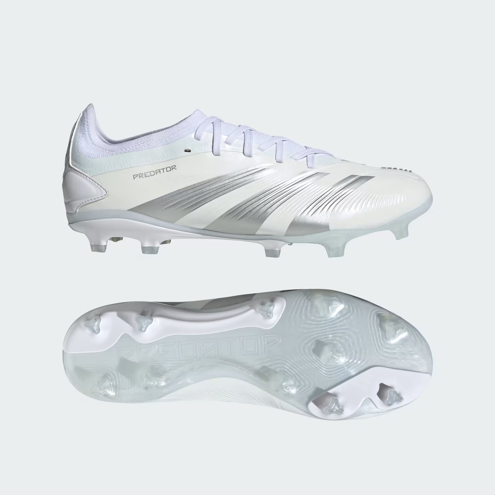 

Футбольные бутсы Predator 24 Pro для твердого грунта Adidas, цвет Cloud White/Silver Metallic/Cloud White