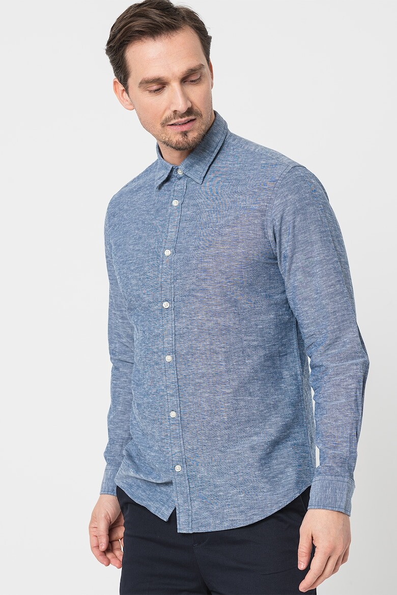 

Узкая рубашка Elinen из хлопка и льна Jack & Jones, синий