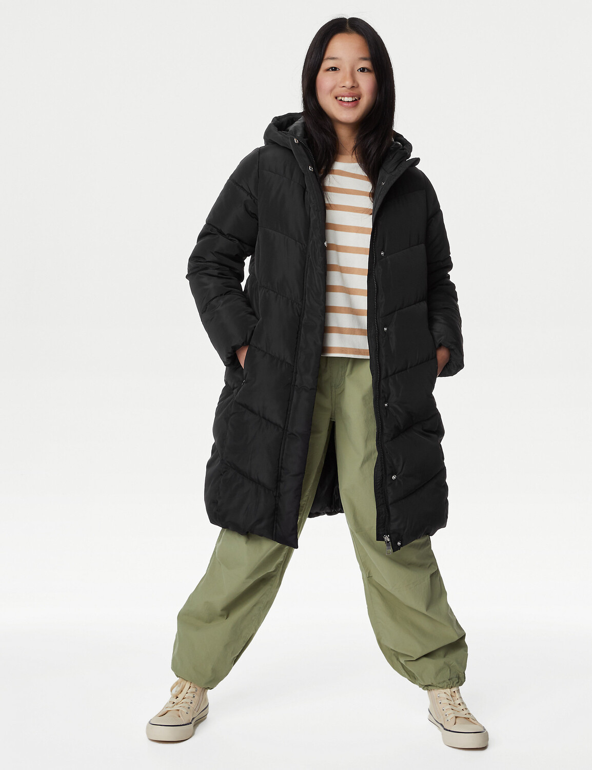 

Длинное пальто с капюшоном Stormwear (6–16 лет) Marks & Spencer, черный