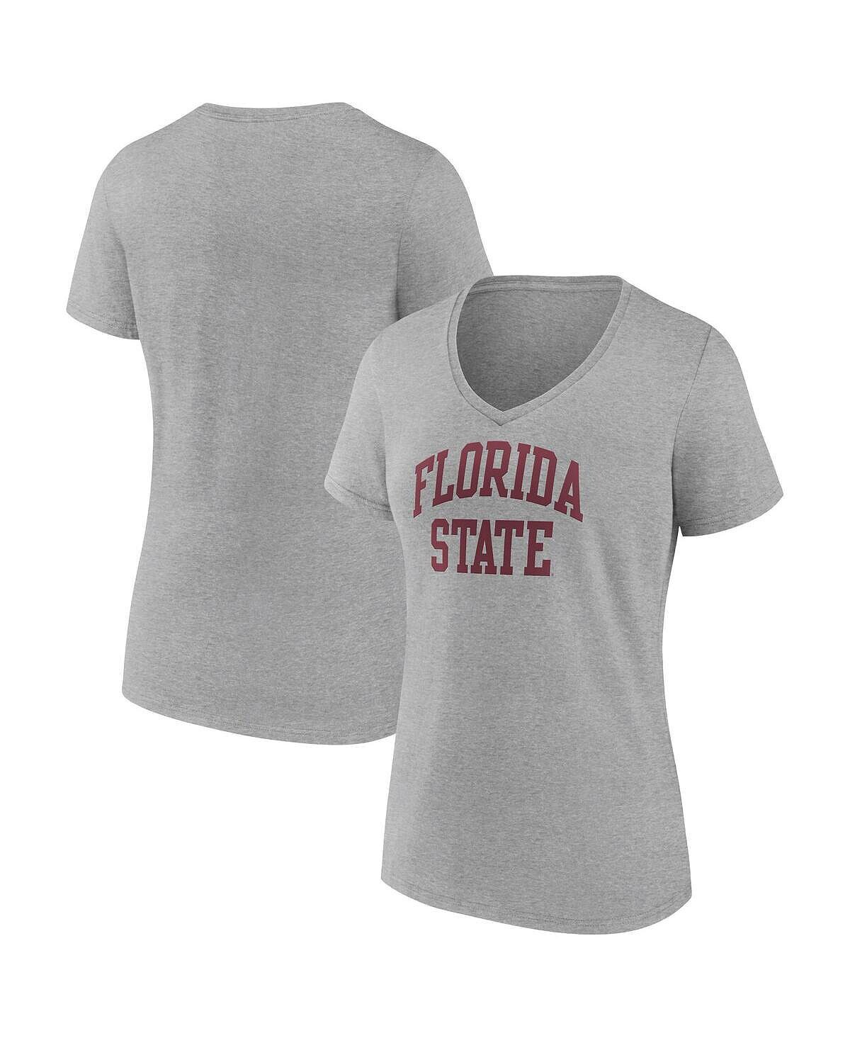 

Женская футболка с фирменным логотипом Heather Grey Florida State Seminoles Basic Arch с v-образным вырезом Fanatics