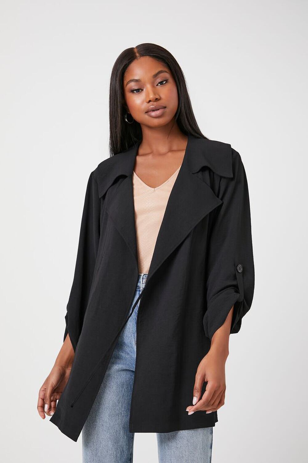 

Пальто с завязками на талии и запахом Forever 21, черный