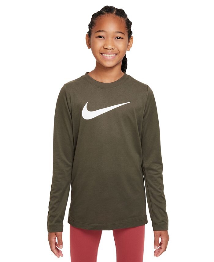 

Тренировочная футболка с длинными рукавами и логотипом Big Kids Dri-FIT Legend Nike, хаки