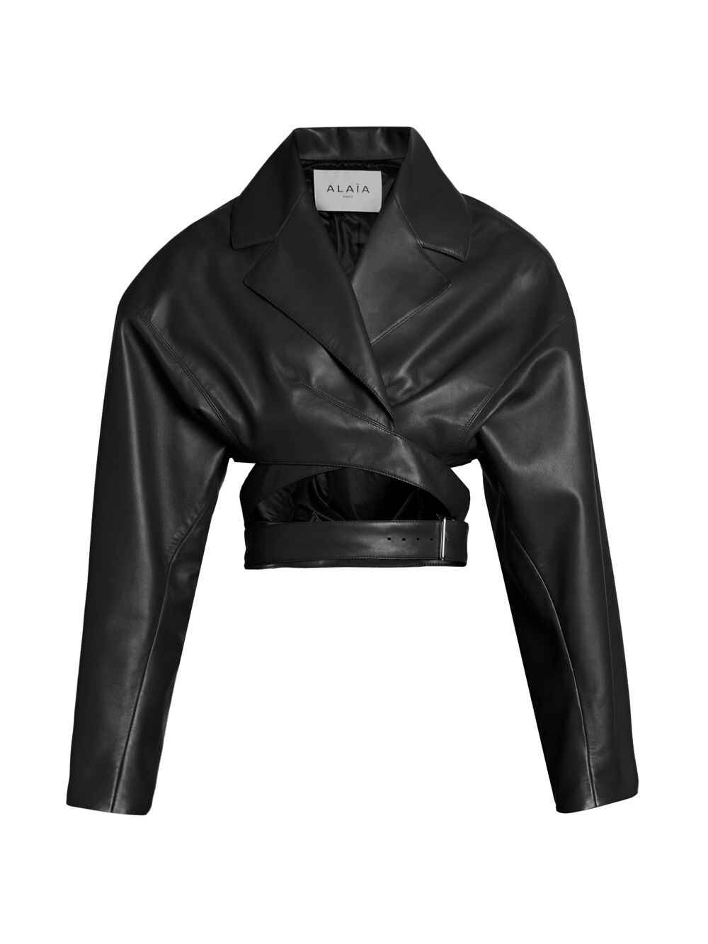

Укороченная кожаная куртка с запахом Alaïa, черный