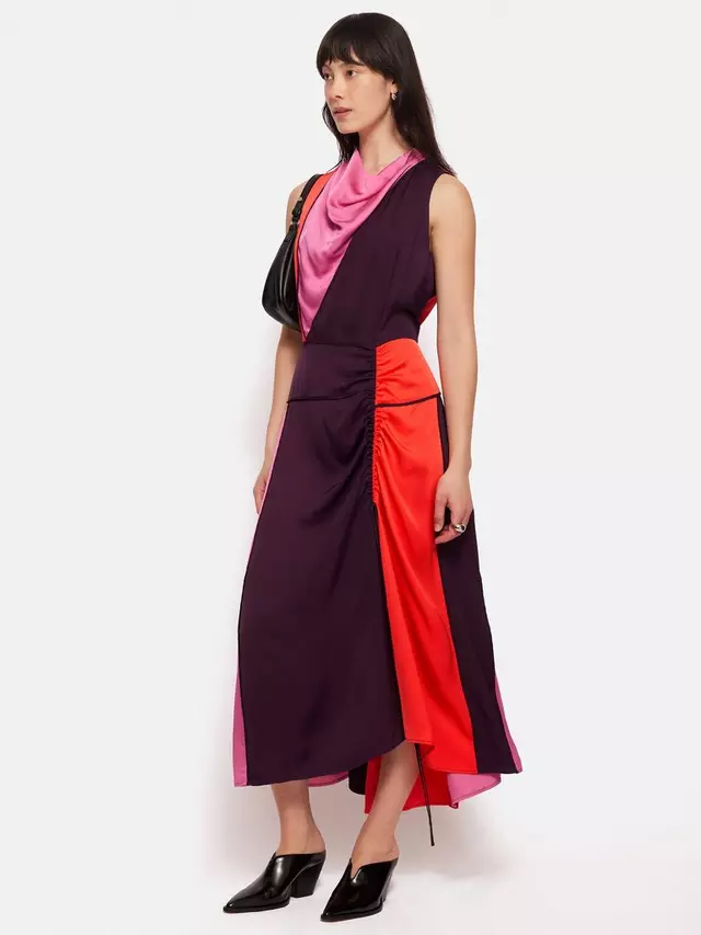 

Платье Jigsaw Cowl Neck Colour Block Midi, цвет purple/multi