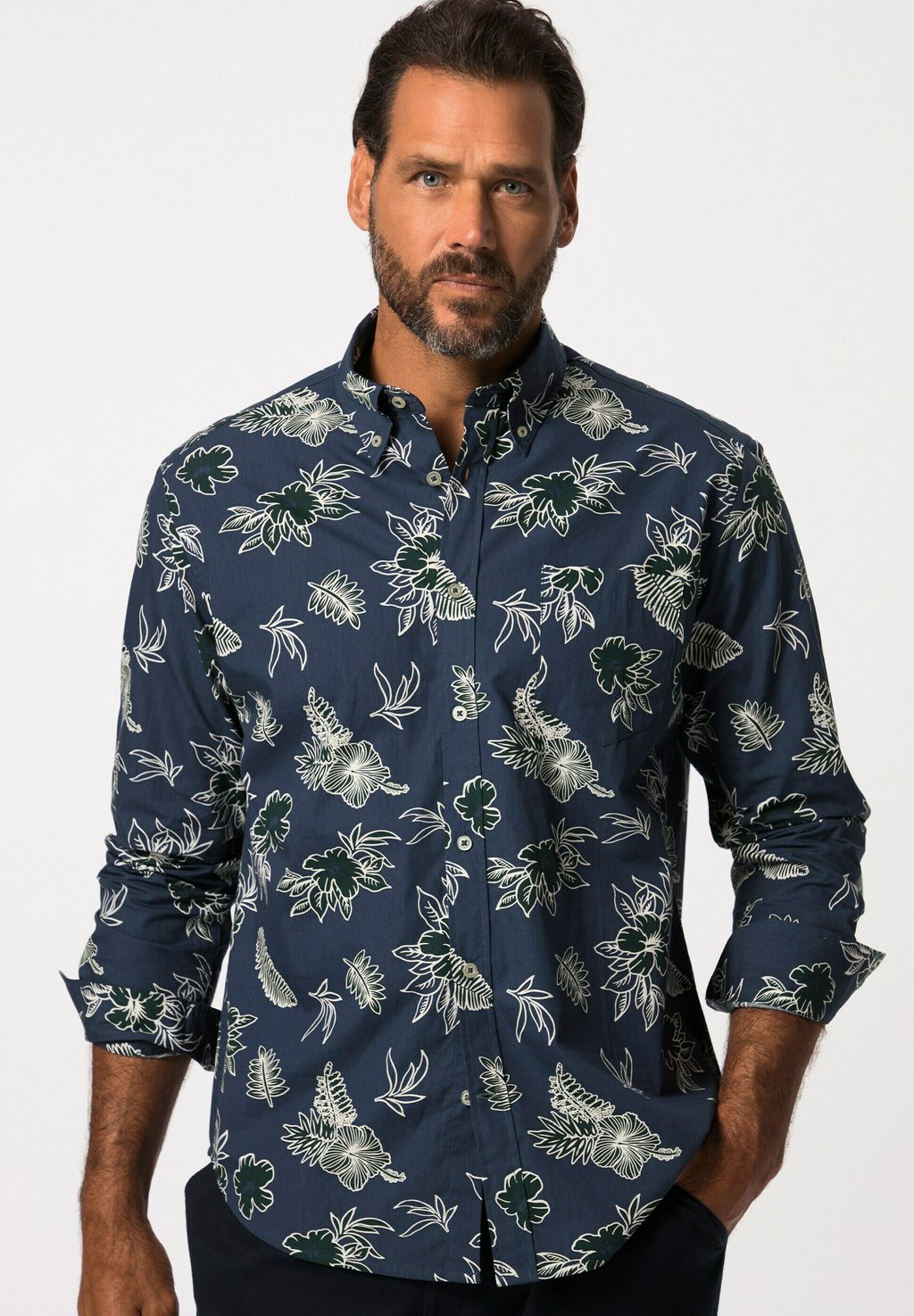 Рубашка LANGARM BUTTONDOWN-KRAGEN FLORALER PRINT MODERN FIT BIS 8 XL JP1880, цвет night blue
