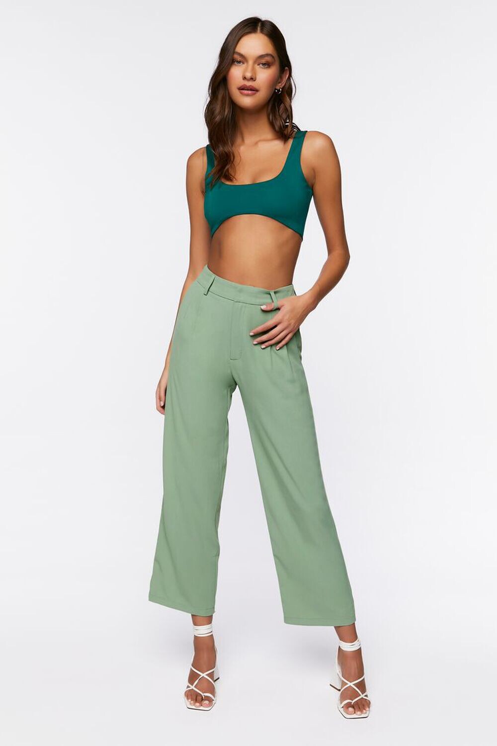

Укороченные широкие брюки Forever 21, шалфей