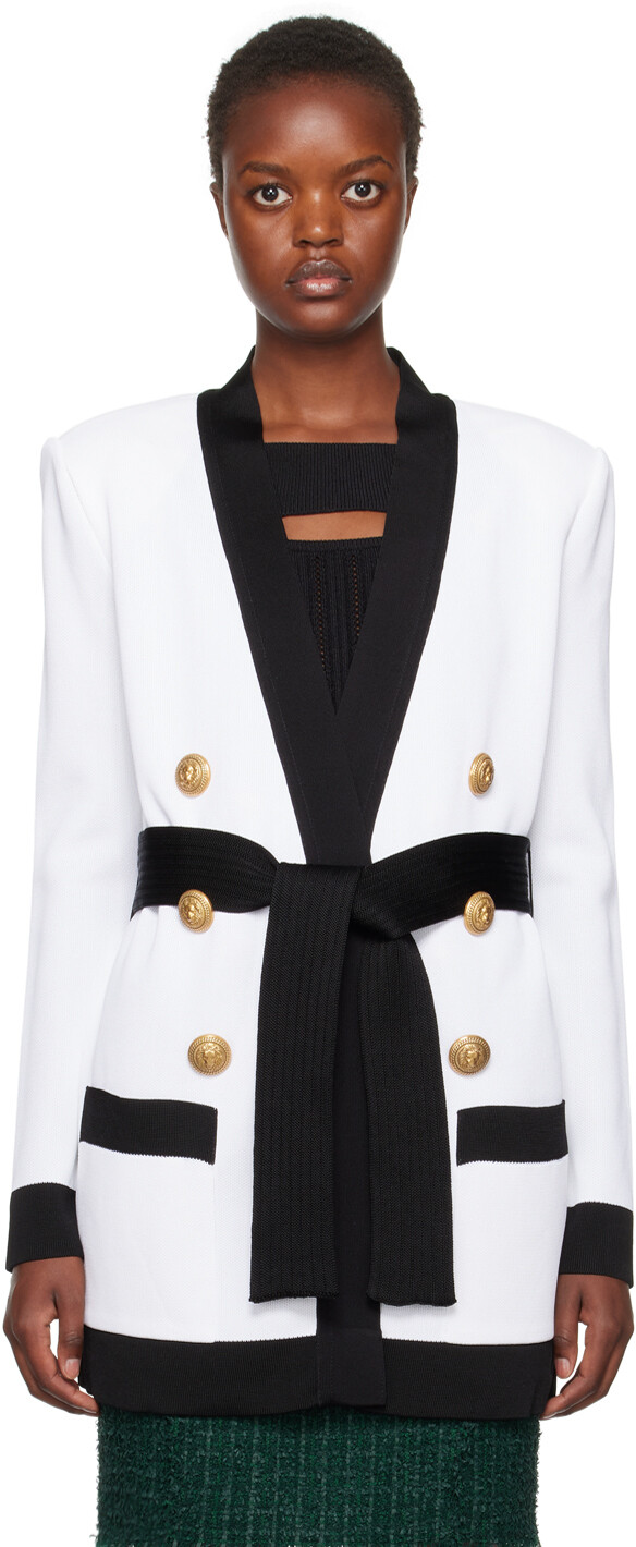 

Balmain Белый кардиган с поясом