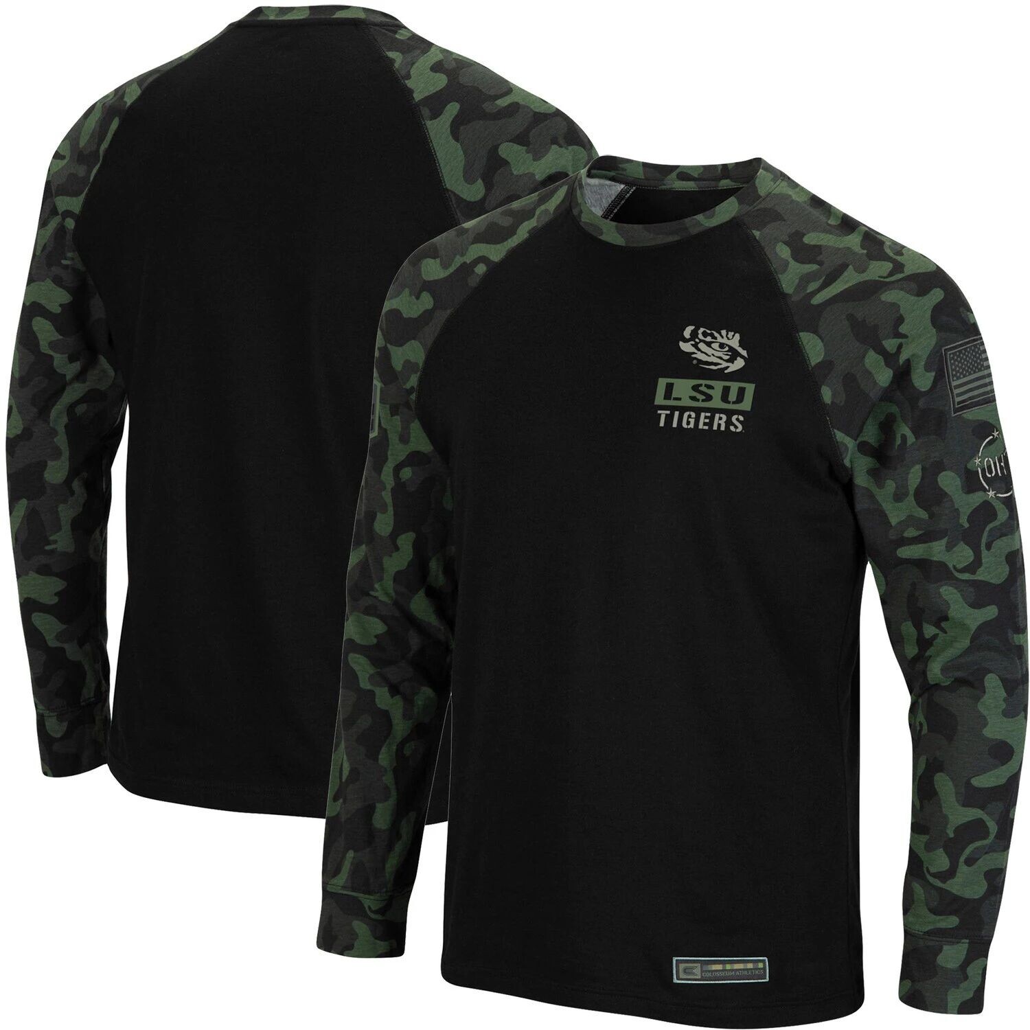 

Мужская черная футболка с длинным рукавом Colosseum LSU Tigers OHT Military Appreciation Camo реглан