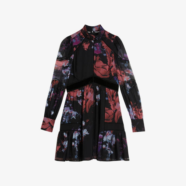 

Платье мини Gretaah из переработанного полиэстера с цветочным принтом Ted Baker, черный