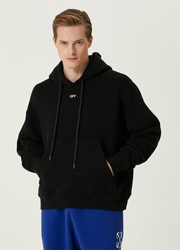 

Черный свитшот с капюшоном и логотипом Off-White