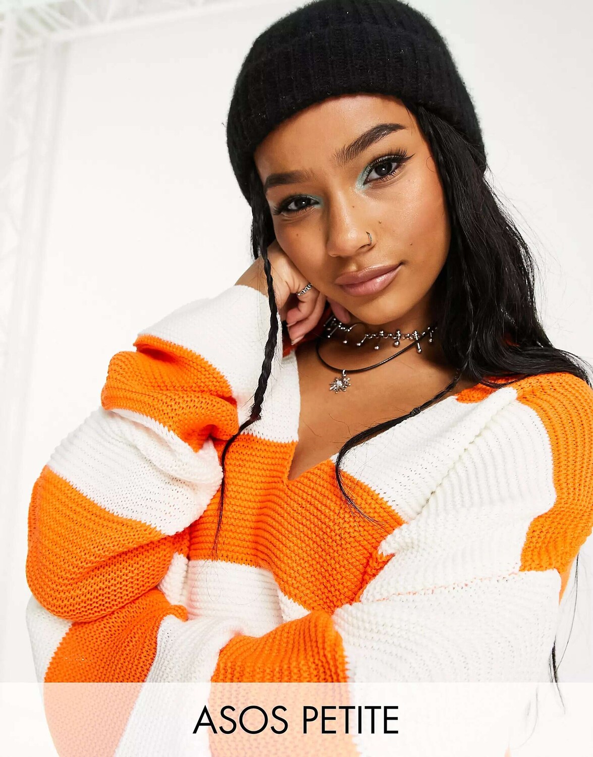 

ASOS DESIGN Petite джемпер с открытым воротником в фактурную оранжевую полоску, Оранжевый