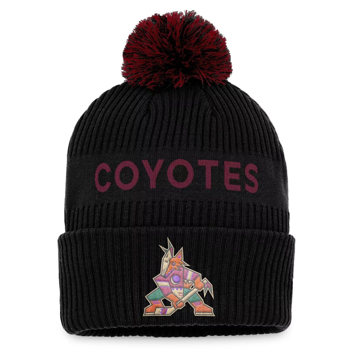 

Мужская черная/гранатовая мужская вязаная шапка Fanatics Arizona Coyotes NHL Draft 2022 Pro с манжетами и помпоном