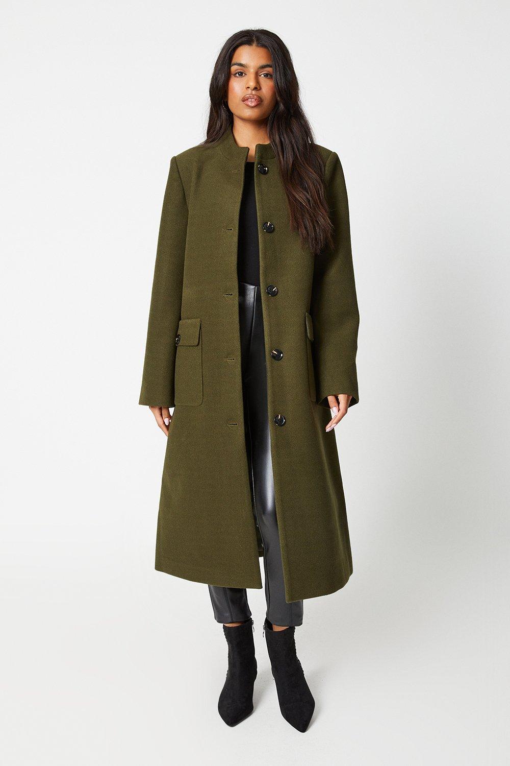 Миниатюрное пальто без воротника на пуговицах Wallis, зеленый жаккардовое пальто без воротника