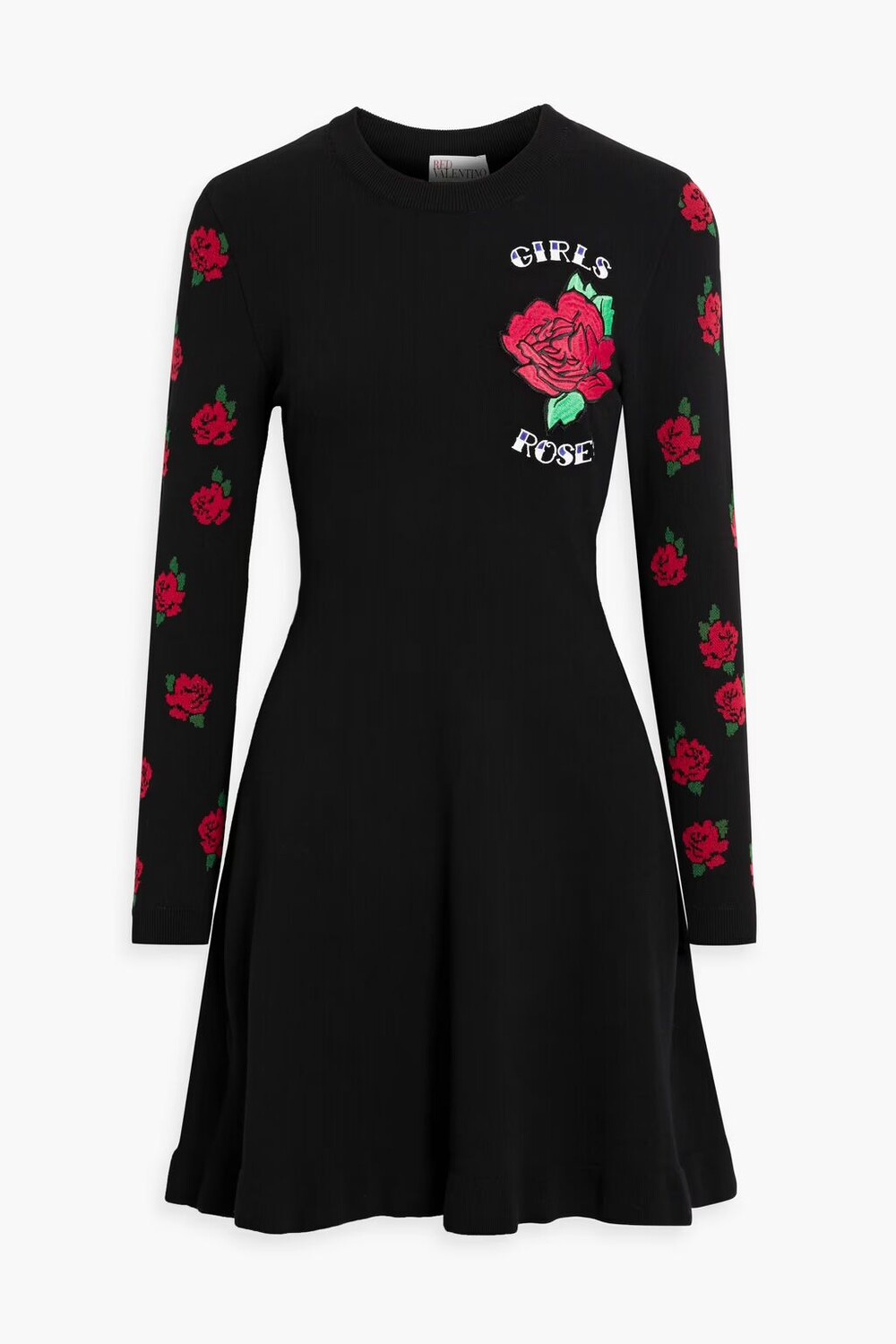 

Мини-платье жаккардовой вязки с вышивкой Redvalentino, черный