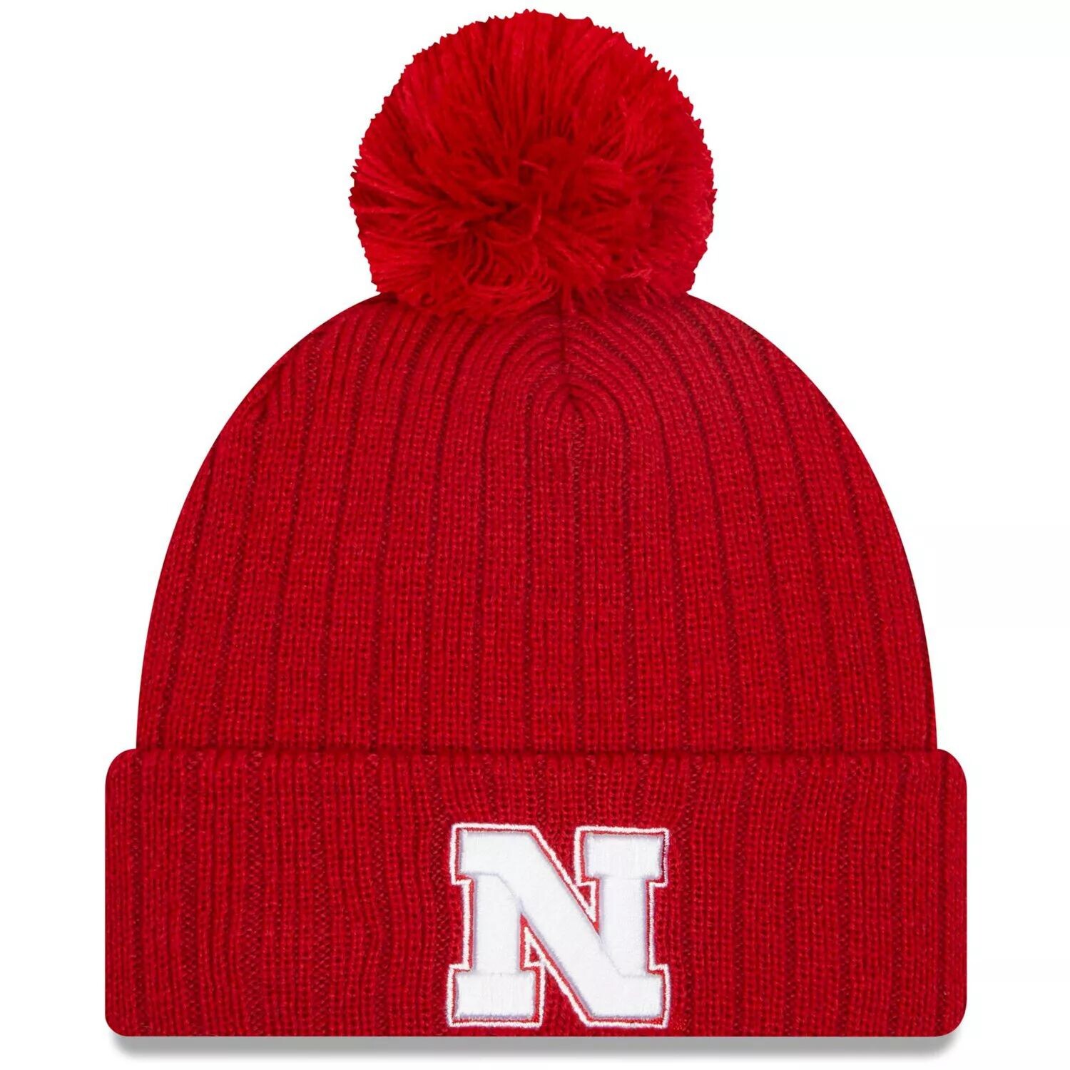 

Мужская вязаная шапка New Era Scarlet Nebraska Huskers Breeze с манжетами и помпоном