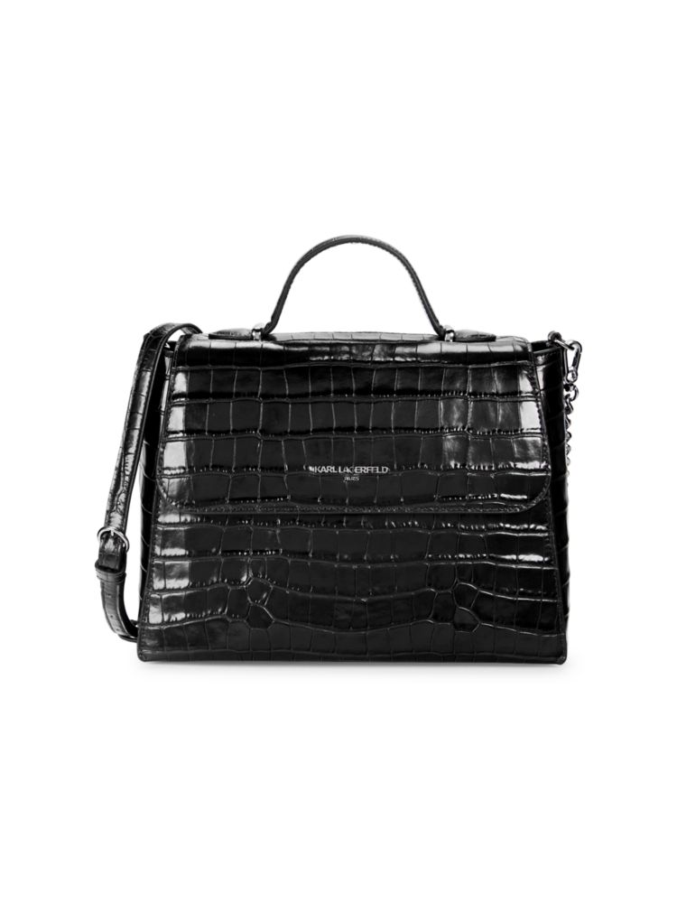 Кожаная сумка-портфель Charlotte с тиснением под крокодила Karl Lagerfeld Paris, черный сумка simone с тиснением под крокодила karl lagerfeld paris цвет black logo