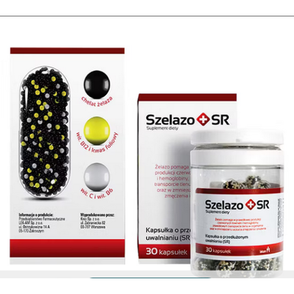 Szelazo Sr Iron 30 капсул Кровь Фолиевая кислота Витамин C B6 B12 Нервная система, Kre-O