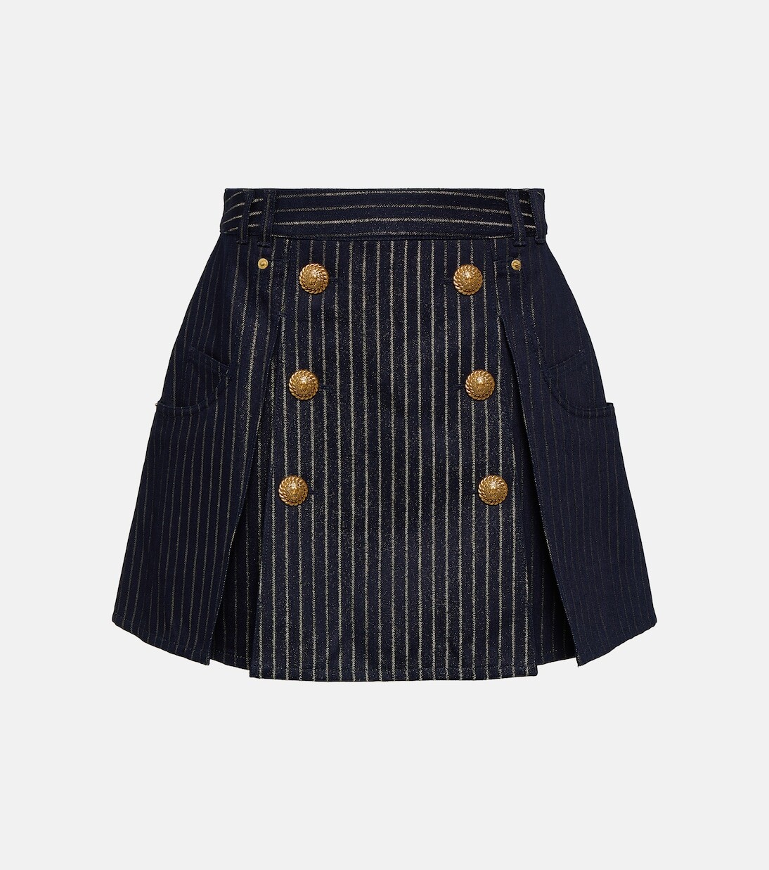 

Полосатая джинсовая мини-юбка Balmain, синий