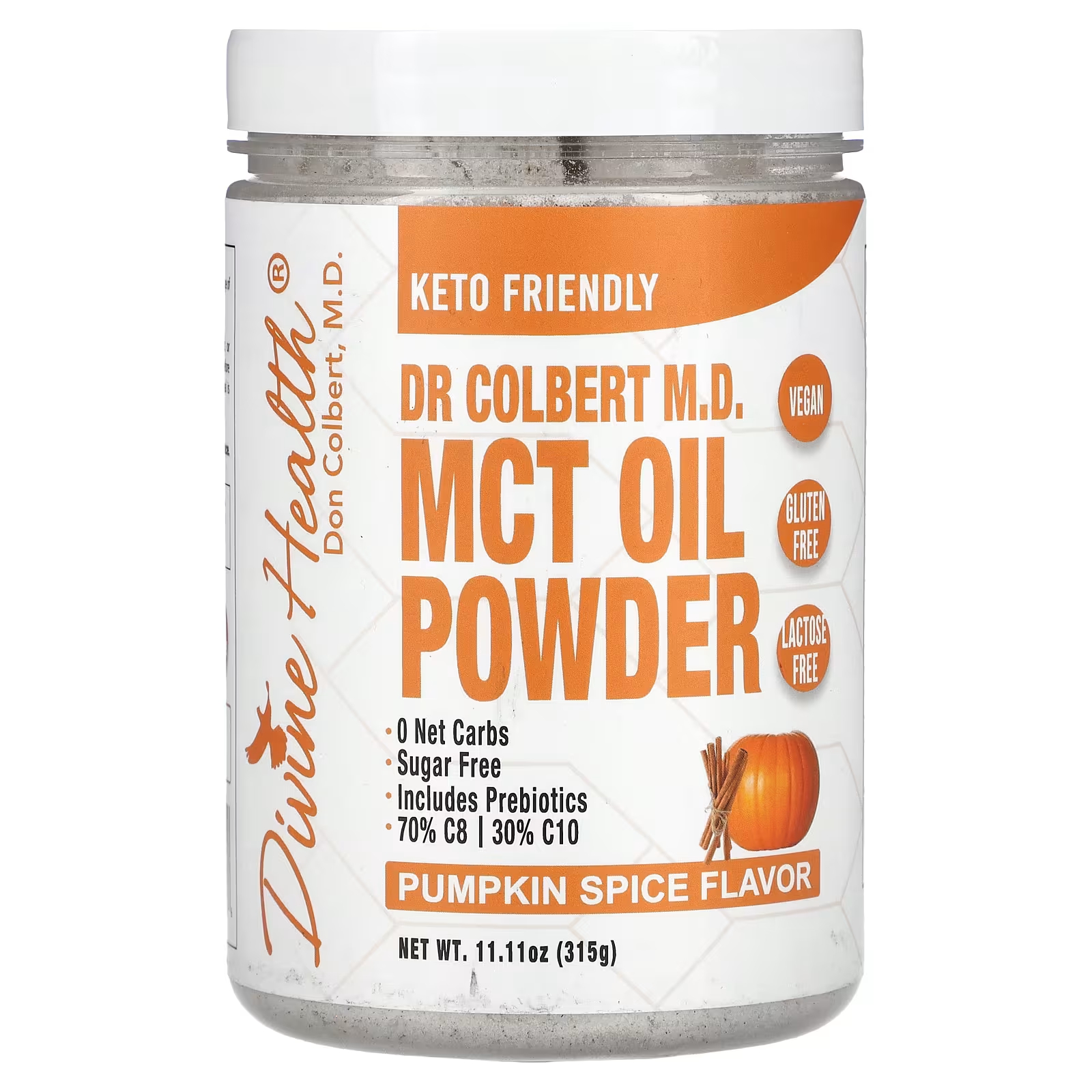 Divine Health Dr. Colbert's Devine Health MCT Oil Powder Тыквенная специя 11,11 унций (315 г) hvmn mct oil powder фундук 310 г 10 9 унции