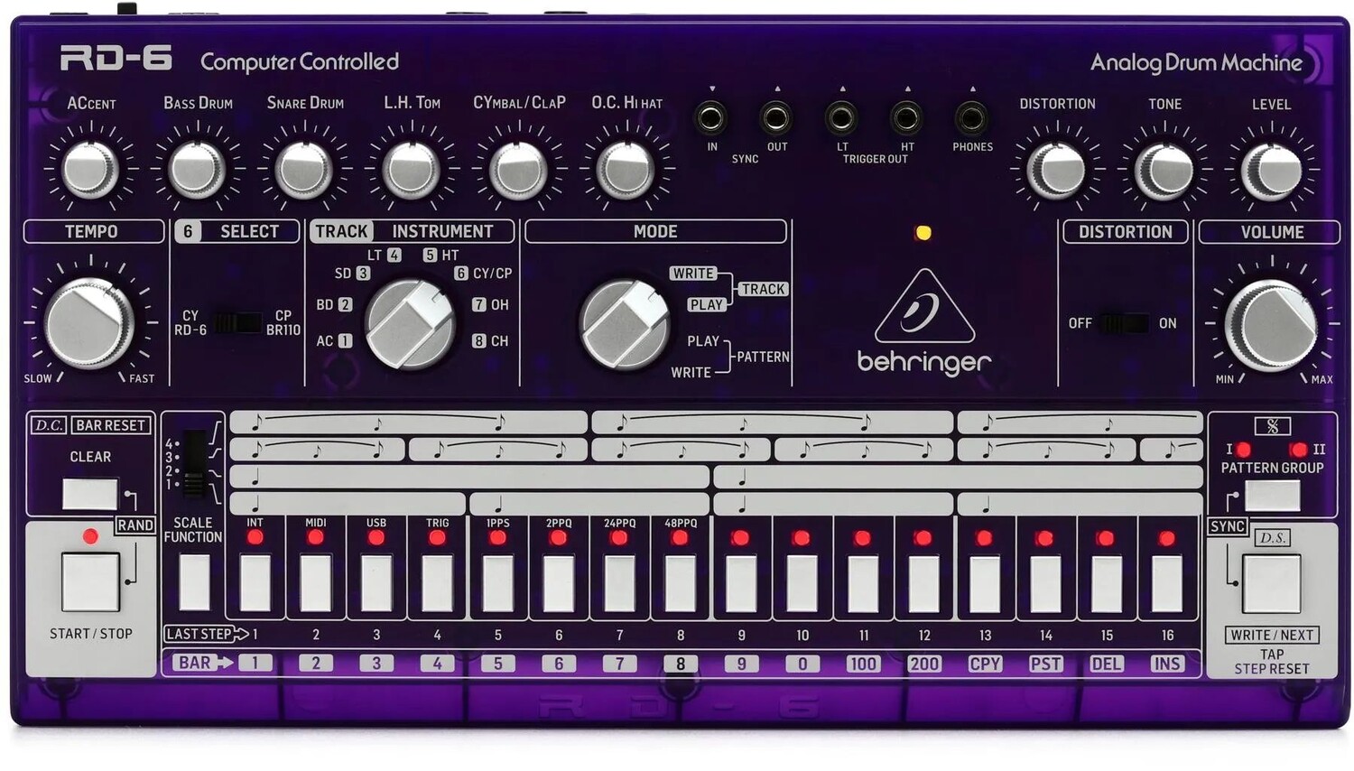 

Аналоговая драм-машина Behringer RD-6-GP — фиолетовый полупрозрачный