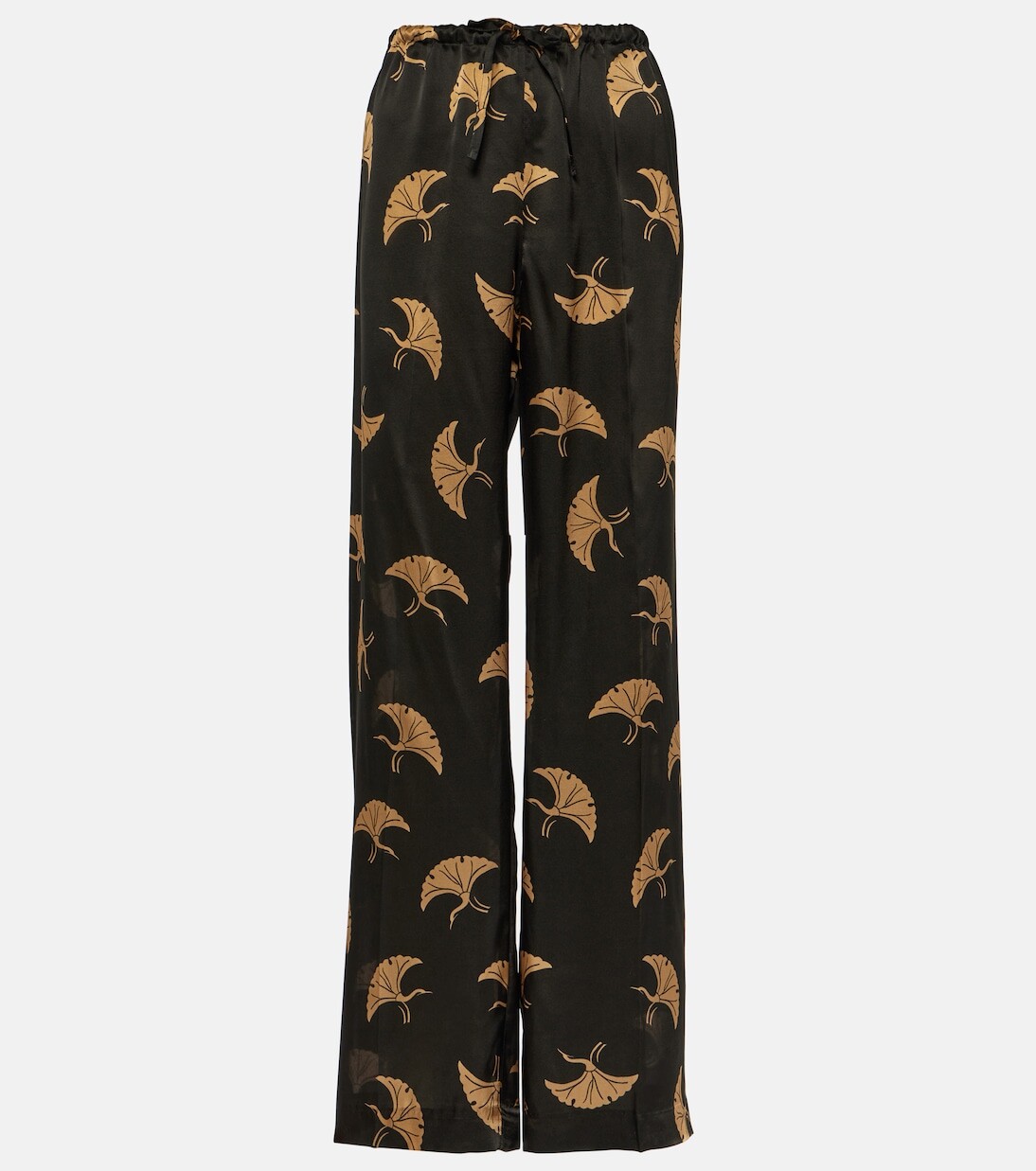 

Широкие брюки из шелкового атласа с принтом Dries Van Noten, черный