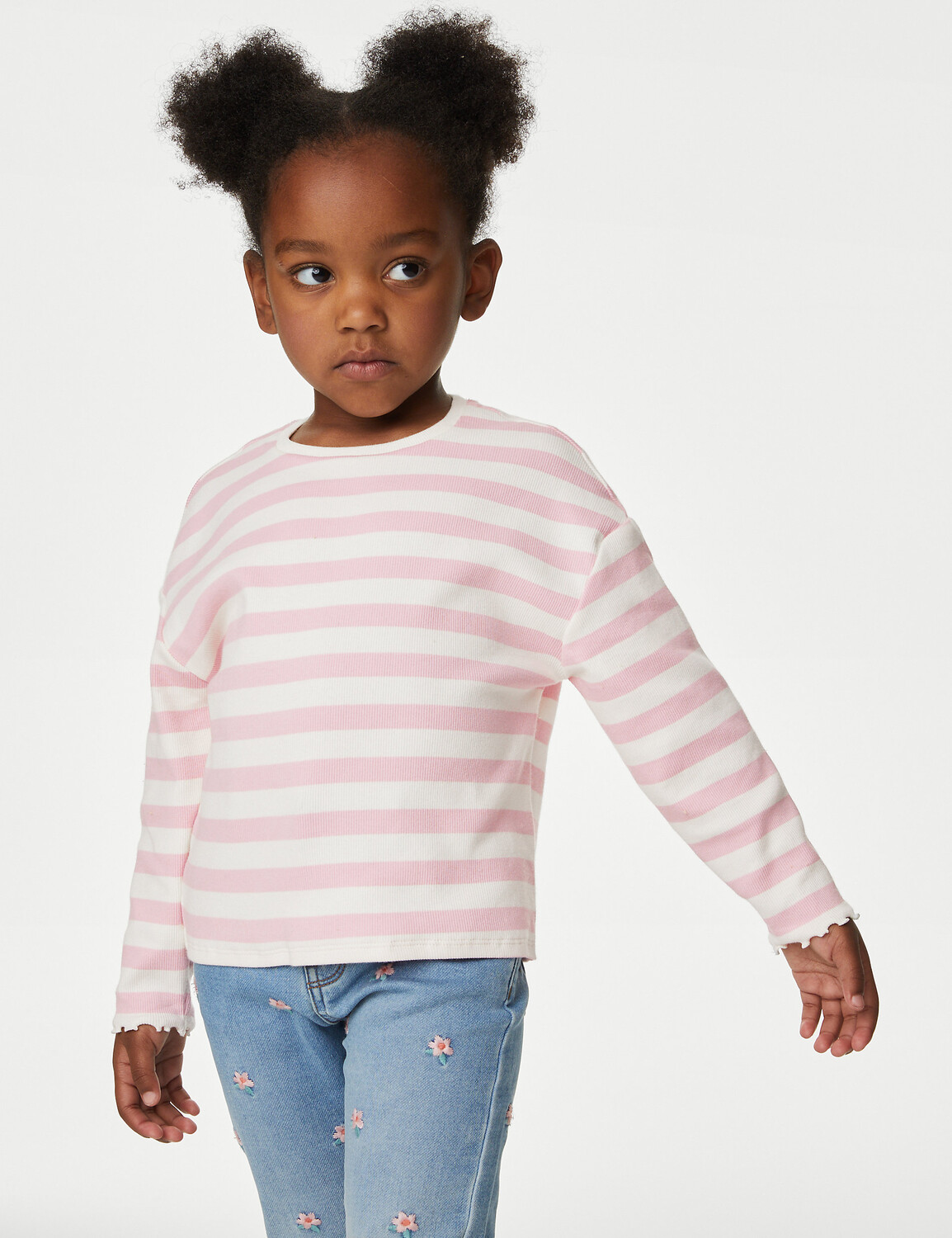 

Хлопковый топ в полоску (2–8 лет) Marks & Spencer, розовый микс