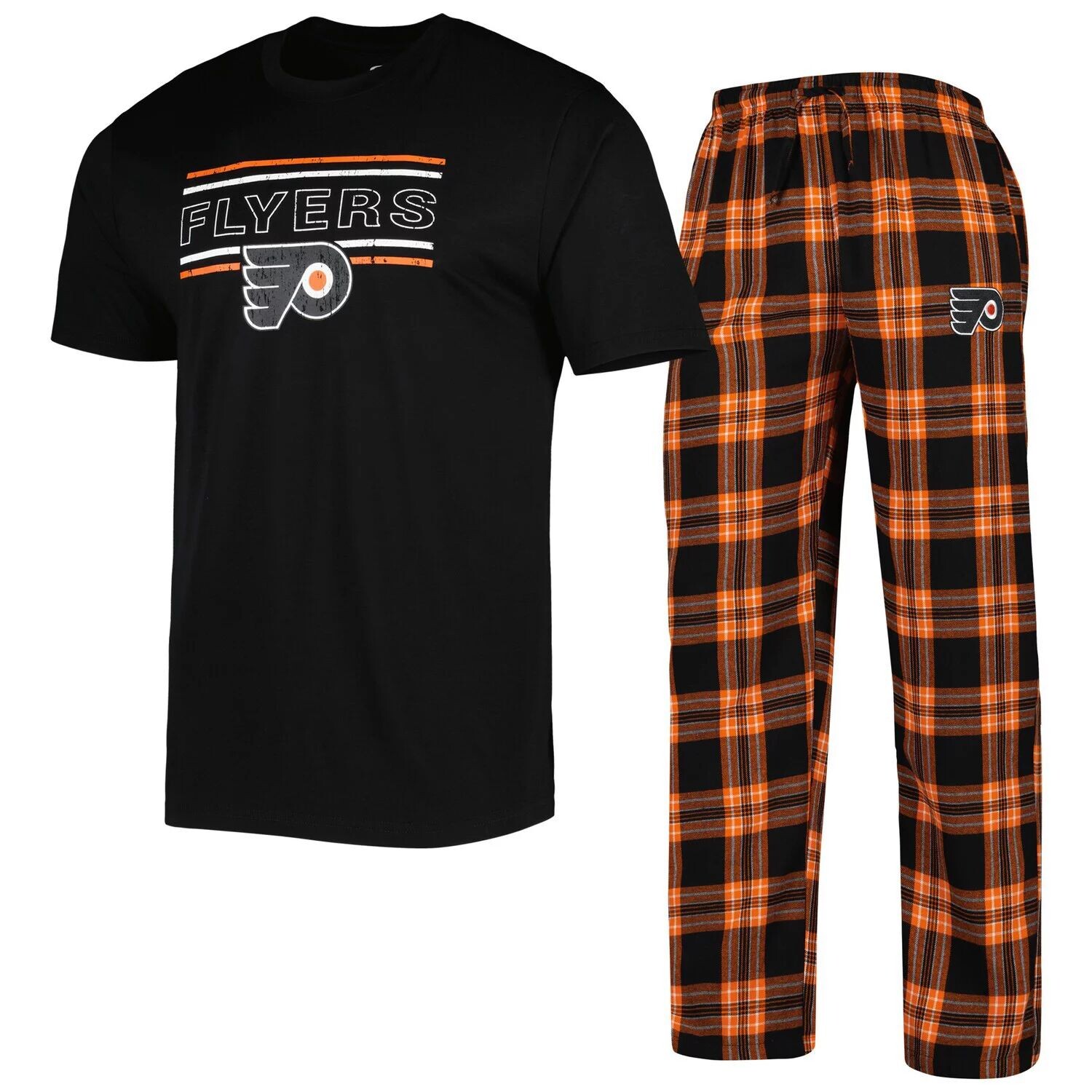 

Мужская футболка и брюки со значком Philadelphia Flyers, черная/оранжевая спортивная футболка и брюки для сна, Черный