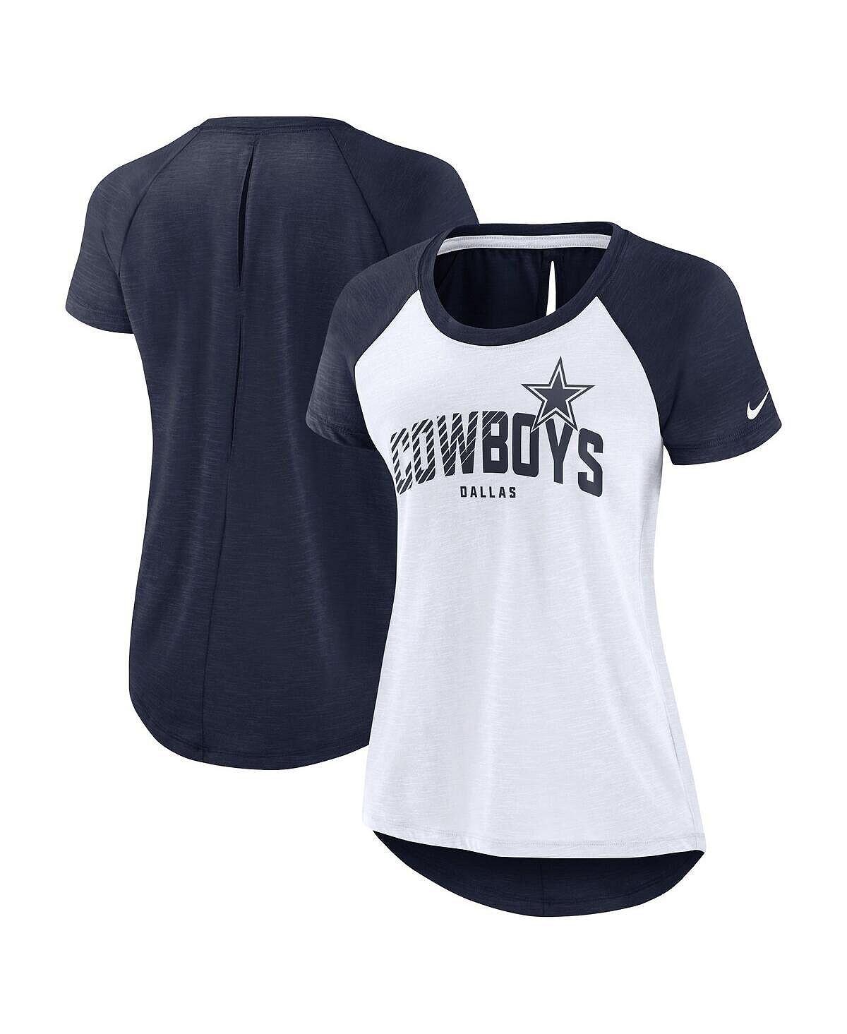 

Женская белая, темно-синяя футболка реглан Dallas Cowboys с вырезом на спине Nike, Синий