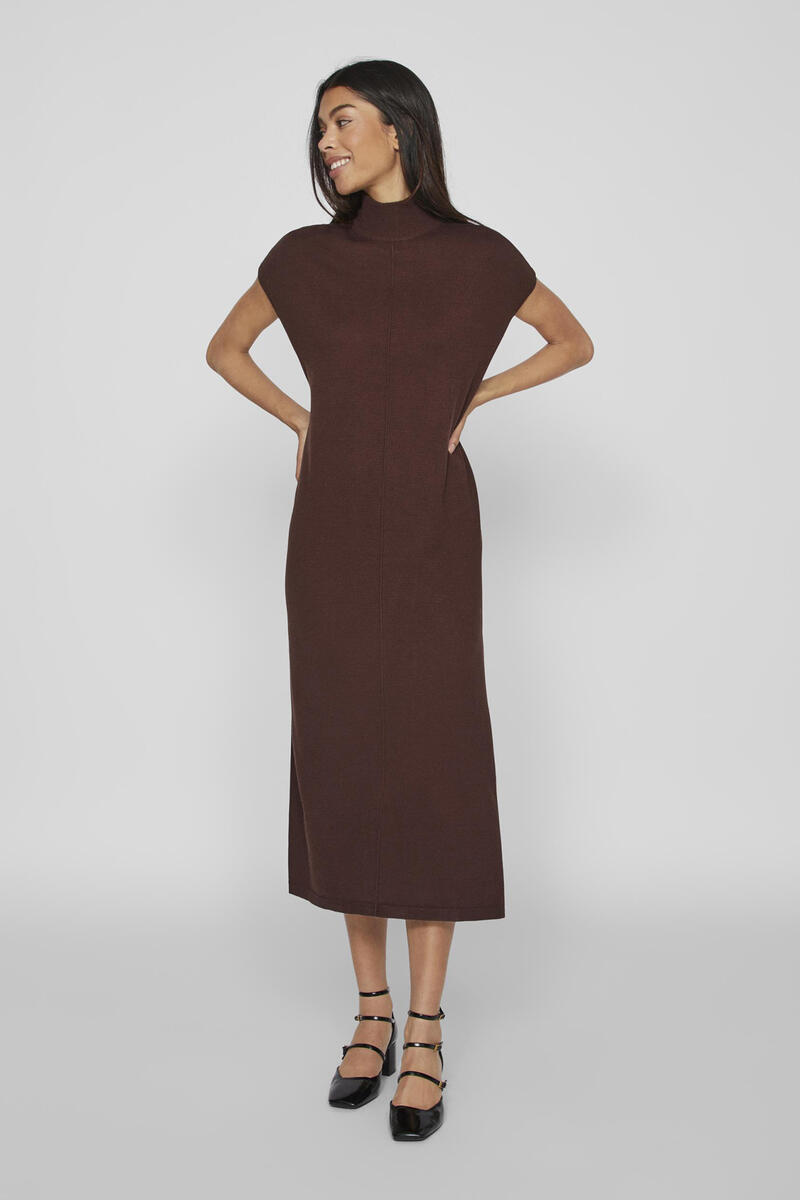 Трикотажное платье с высоким воротником Vila, коричневый