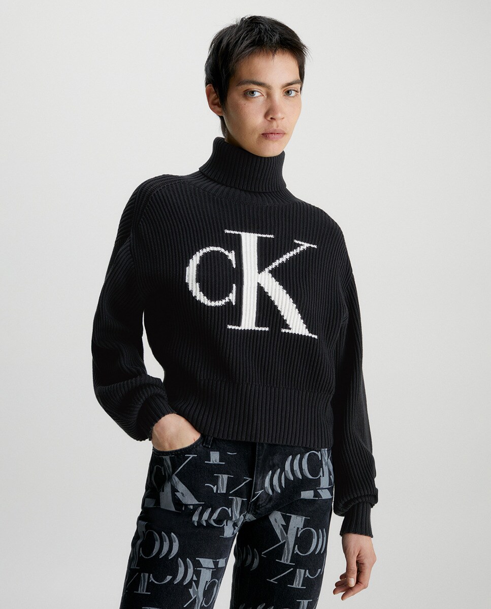 цена Женская водолазка с большим логотипом Calvin Klein Jeans, черный