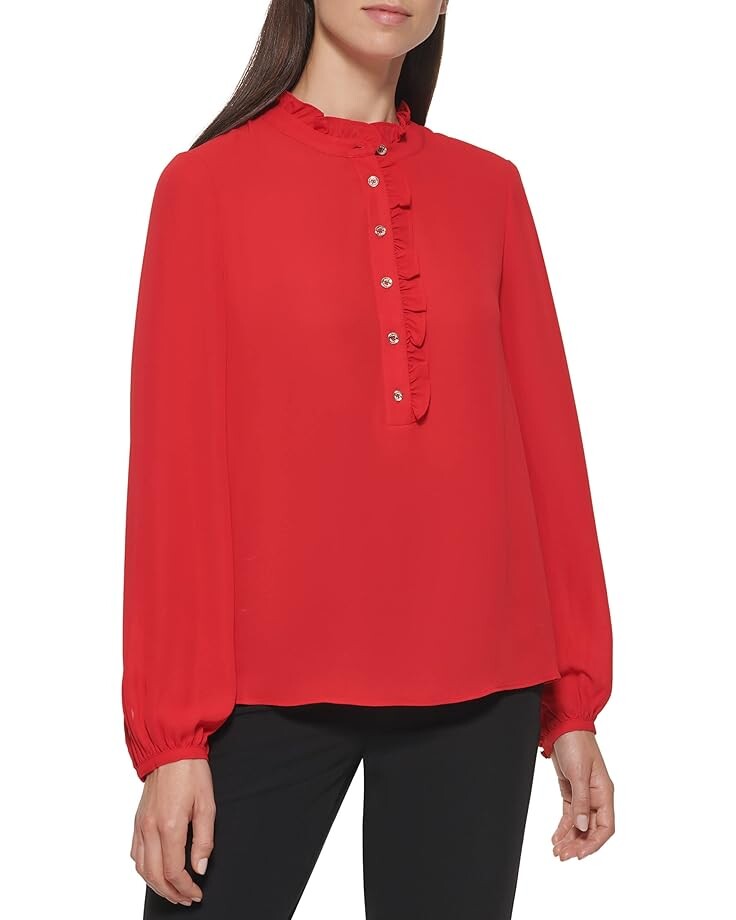 

Блуза Tommy Hilfiger Long Sleeve Ruffle 1/2 Placket, цвет Scarlet