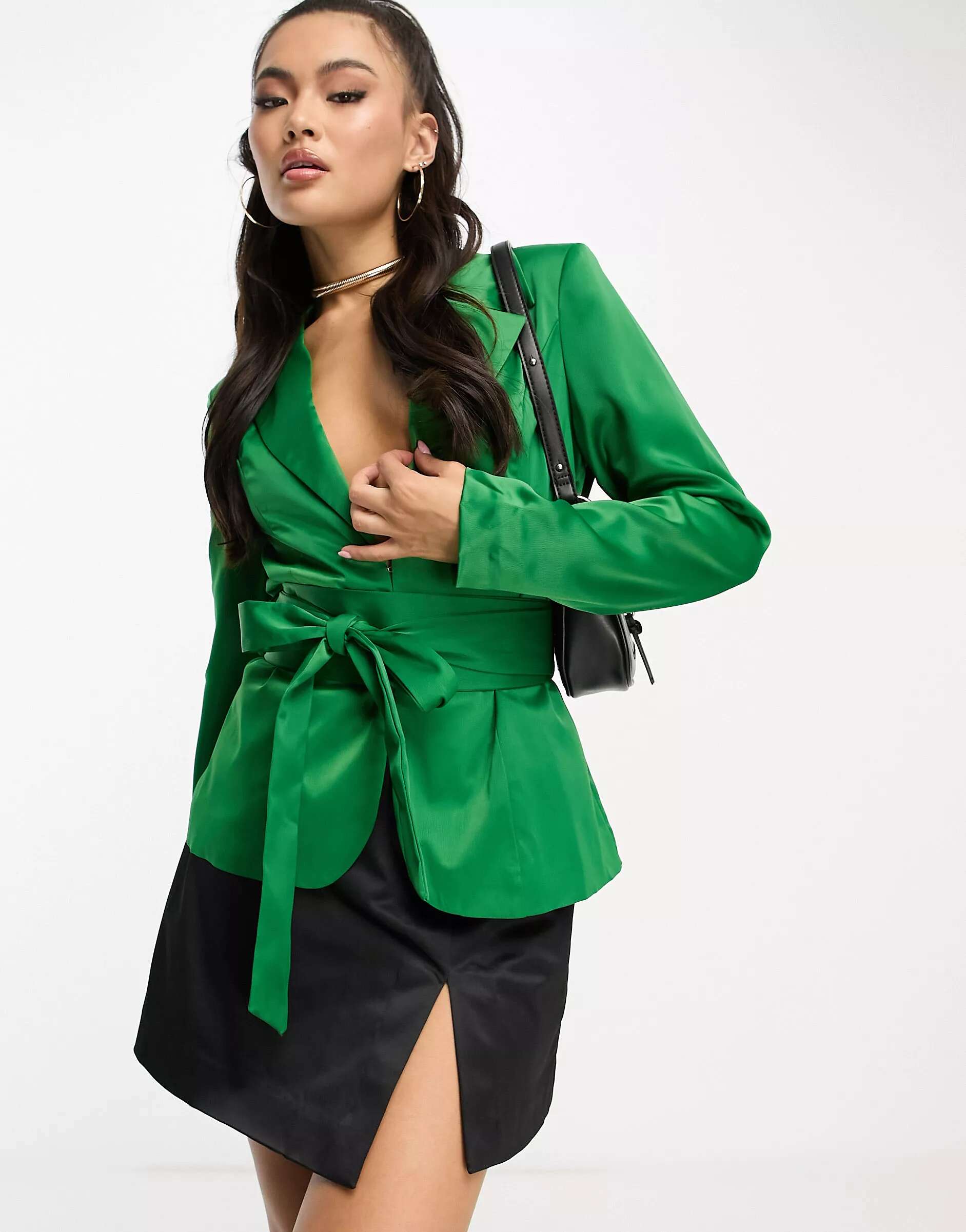 Ярко-зеленый атласный блейзер с корсетом и поясом Unique21 комплекты и костюмы
