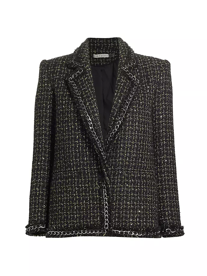 

Пиджак Shan из твида и цепочки Alice + Olivia, цвет black gold