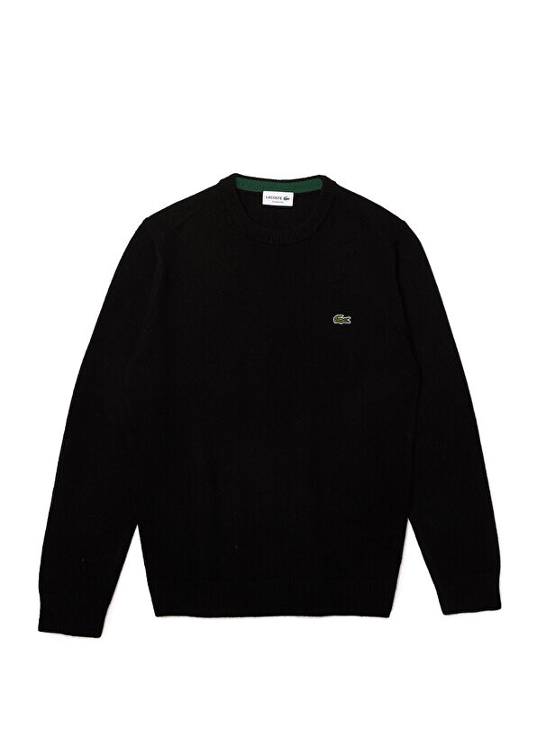 

Шерстяной черный мужской трикотаж обычного кроя с круглым вырезом Lacoste