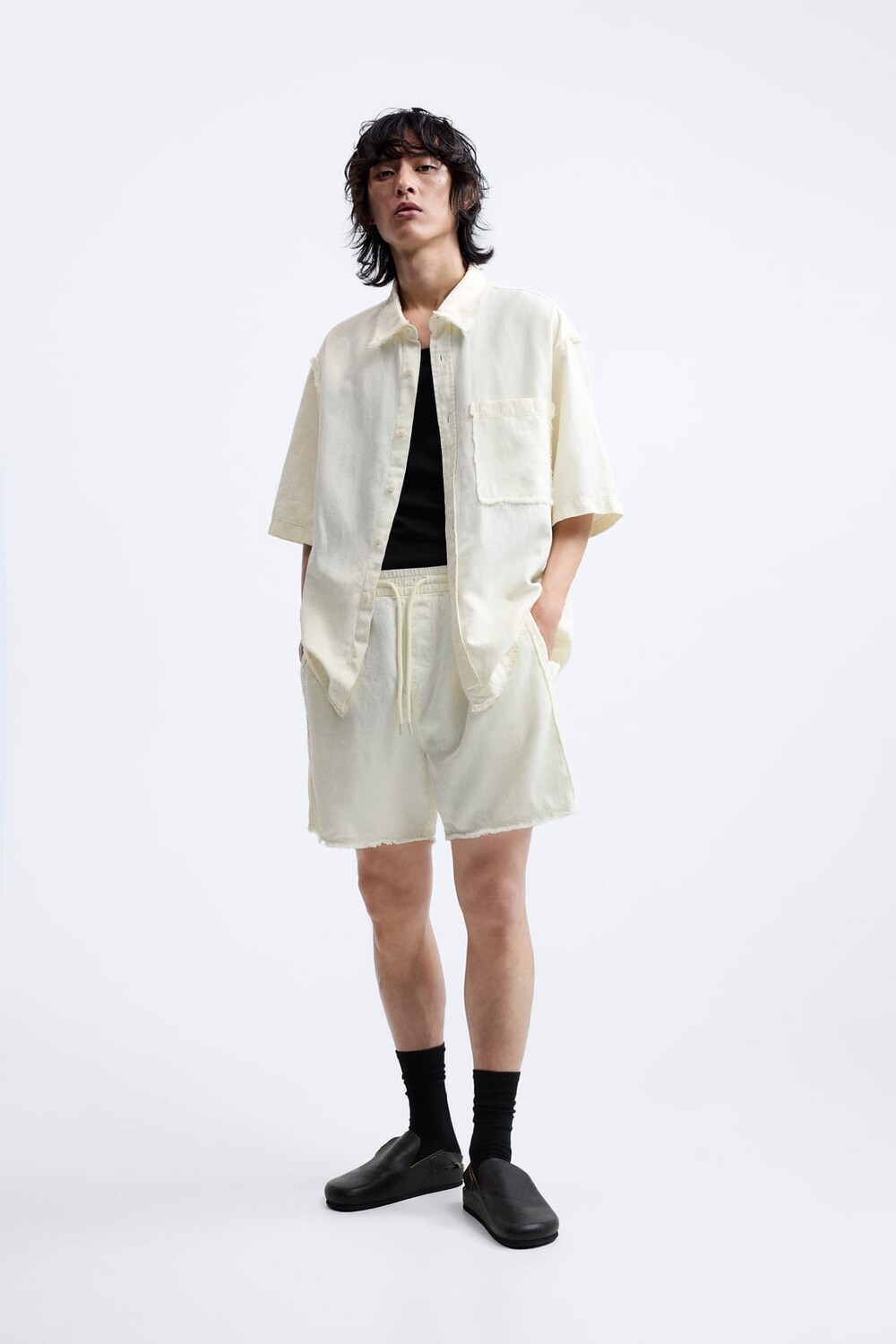 

Шорты из хлопка и льна ZARA, белый