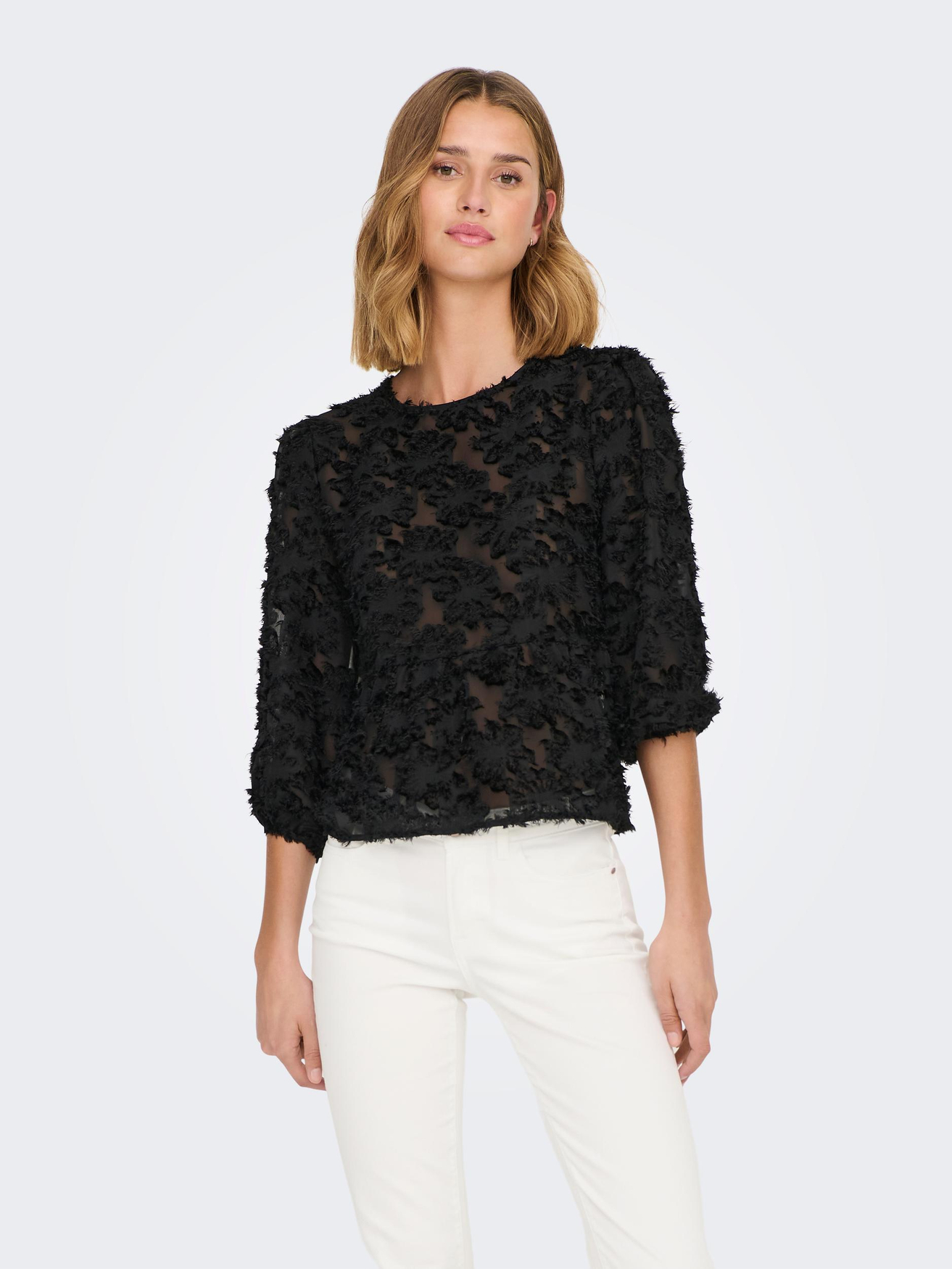 Блуза JACQUELINE de YONG Elegante 3/4 ASrm Mesh Blumen Shirt JDYKING, черный цена и фото