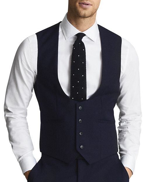 

Жирный однотонный костюмный жилет приталенного кроя REISS, цвет Blue