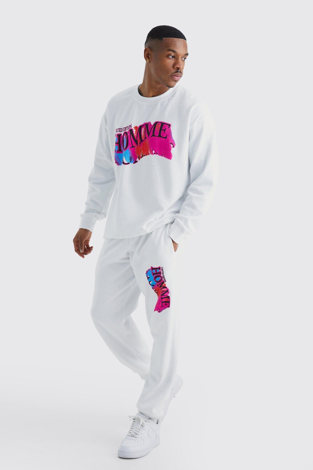 

Спортивный костюм oversize blurred homme sweat Boohoo, белый