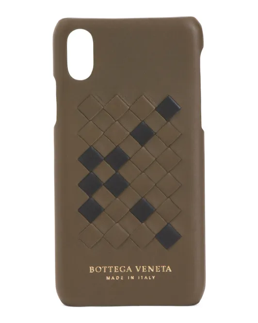 

Кожаный тканый чехол Intrecciato для Iphone X производства Италии Bottega Veneta, цвет Mustard