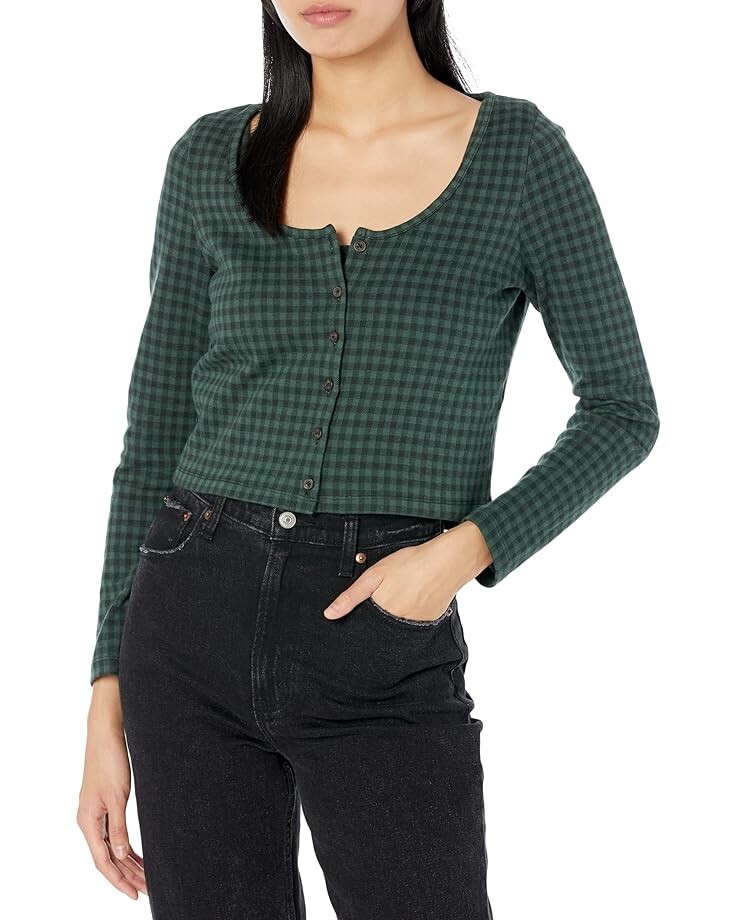 

Свитер Madewell Pepper Cropped Cardigan Birdseye Check, цвет Forest