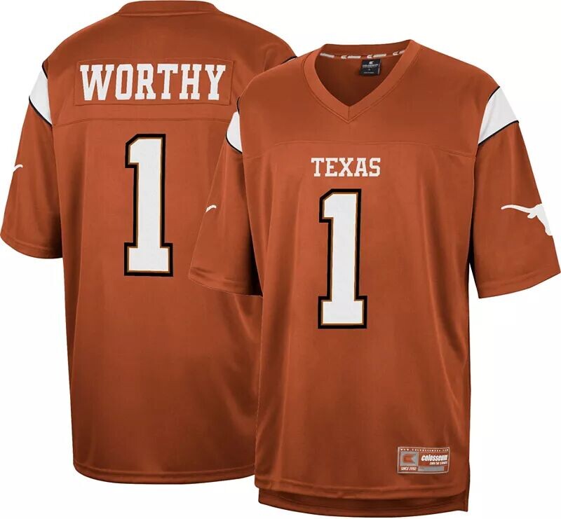

Colosseum Мужская футбольная майка Texas Longhorns Xavier Worthy # 1 Burnt Orange Replica