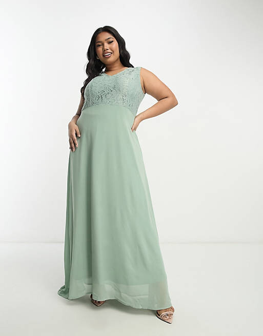 

Светло-шалфейное платье макси с кружевным лифом Vila Curve Bridesmaid