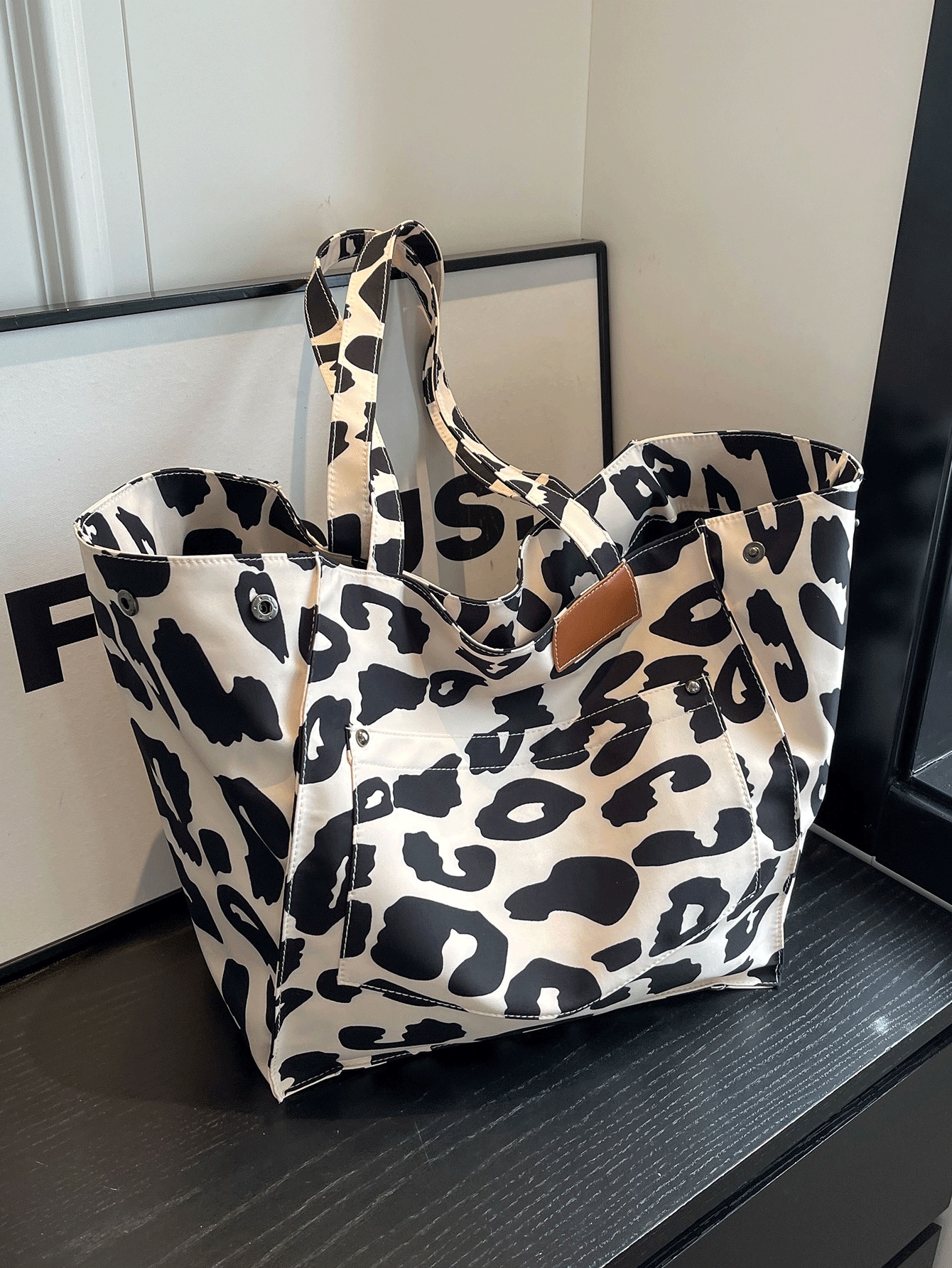 Стильная большая сумка с леопардовым принтом, черное и белое большая сумка тоут большой емкости сумка на одно плечо сумка через плечо многоцветный