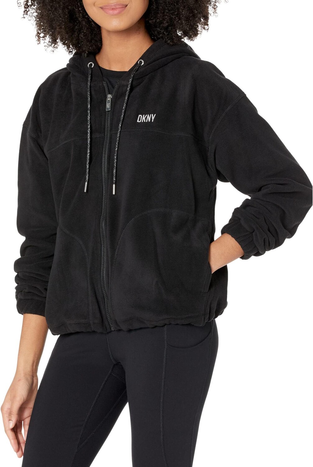

Куртка Cropped Full Zip Polar Fleece Jacket DKNY, цвет Black/Silver