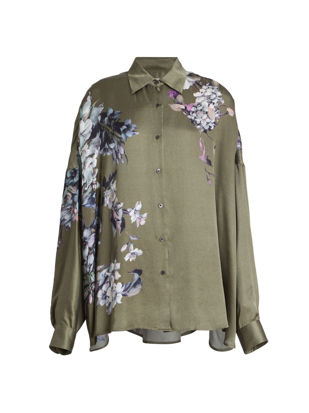 

Атласная рубашка с цветочным принтом Casia Dries Van Noten, хаки